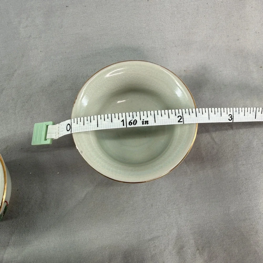 Japanese Tea/Sake Cups Set of 5 Floral Geometric Porcelain Hand Painted Gold